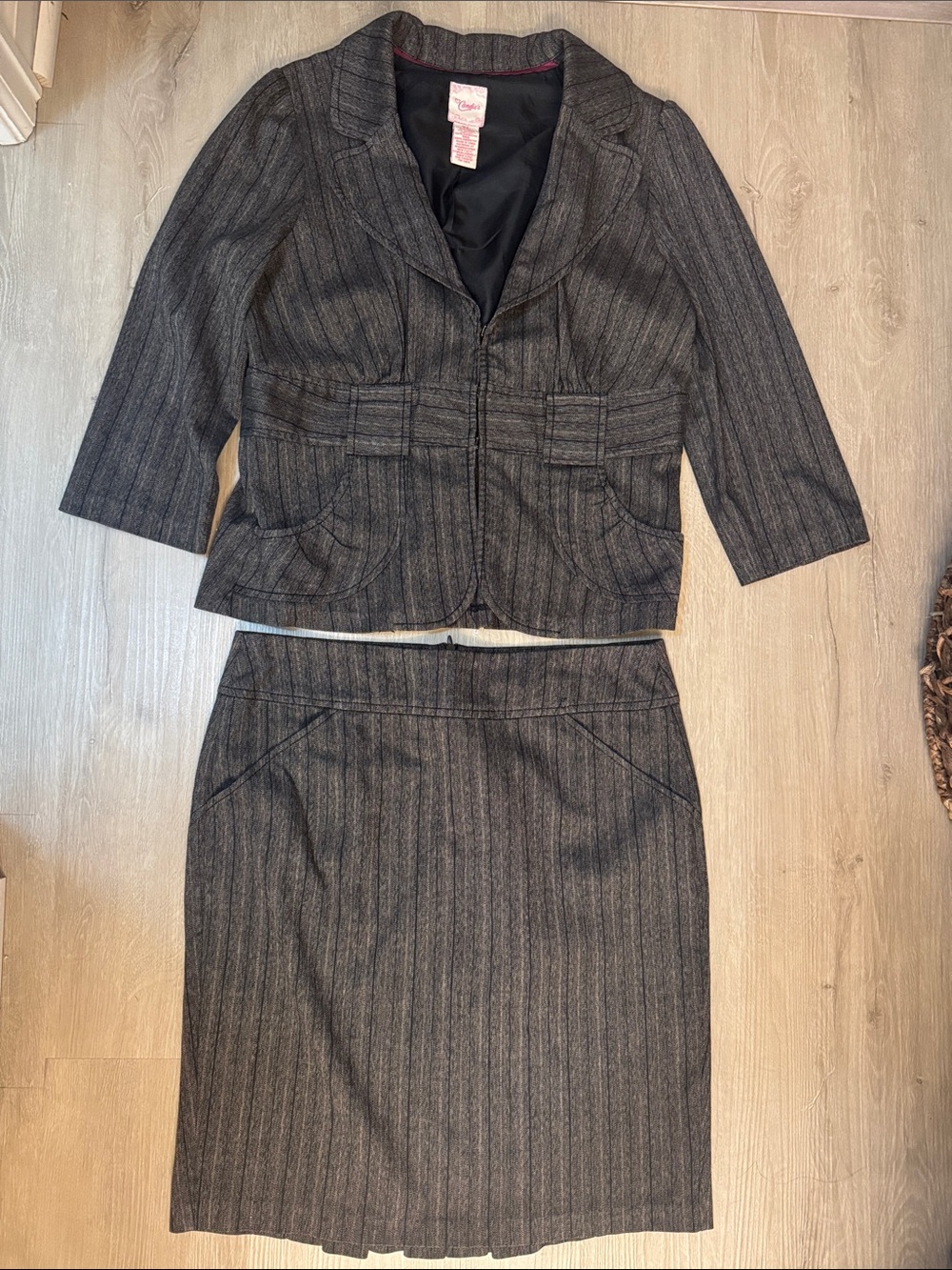 Candie's Charcoal Gray Pinstripe Blazer and Skirt Set